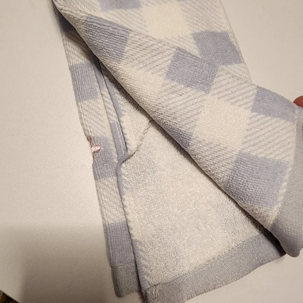 Embroidered Hand Towel French Bulldog Boston Terrier Blue White NWT